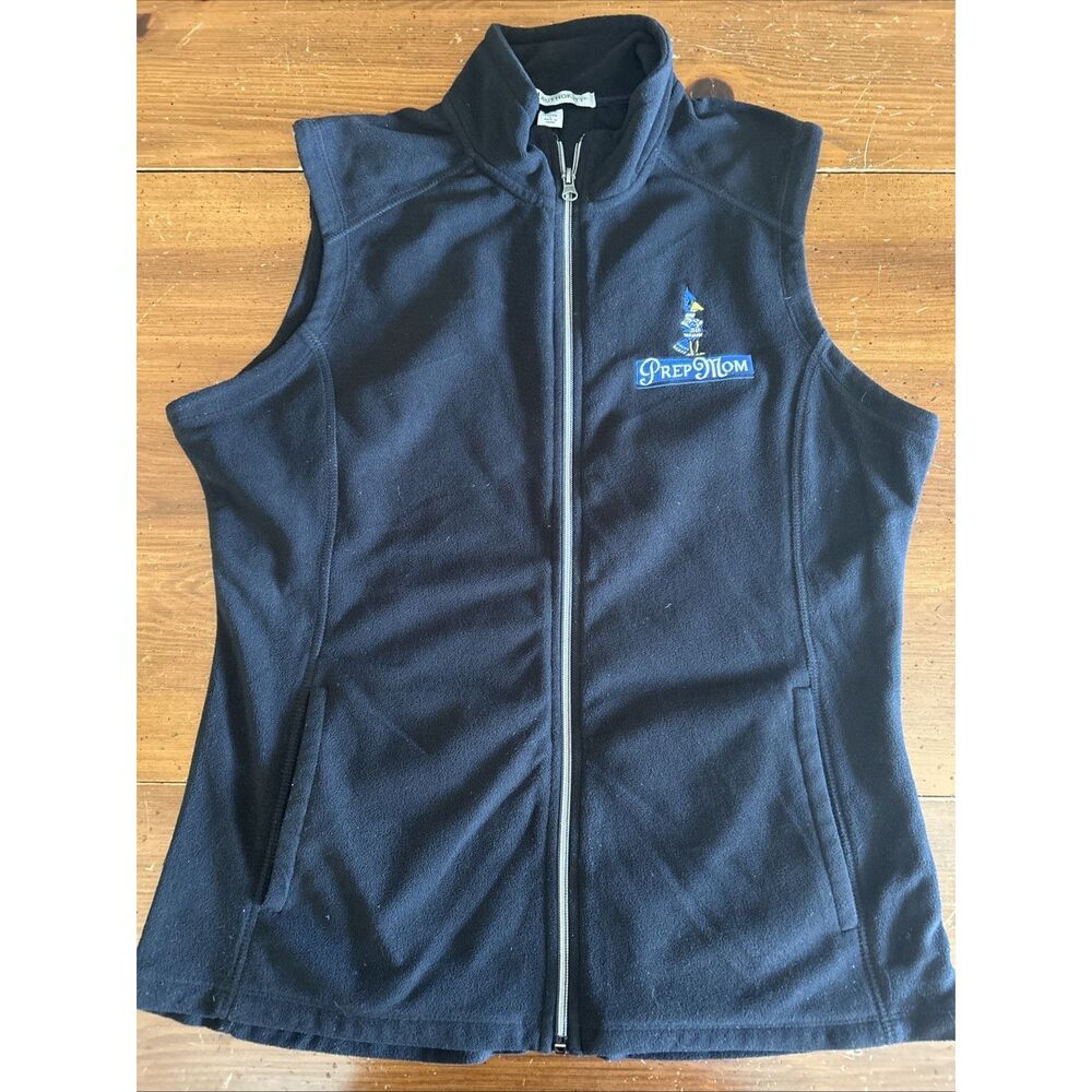 Creighton “Prep Mom” Black Fleece Vest Women’s Size Large Full Zip W/ Pockets